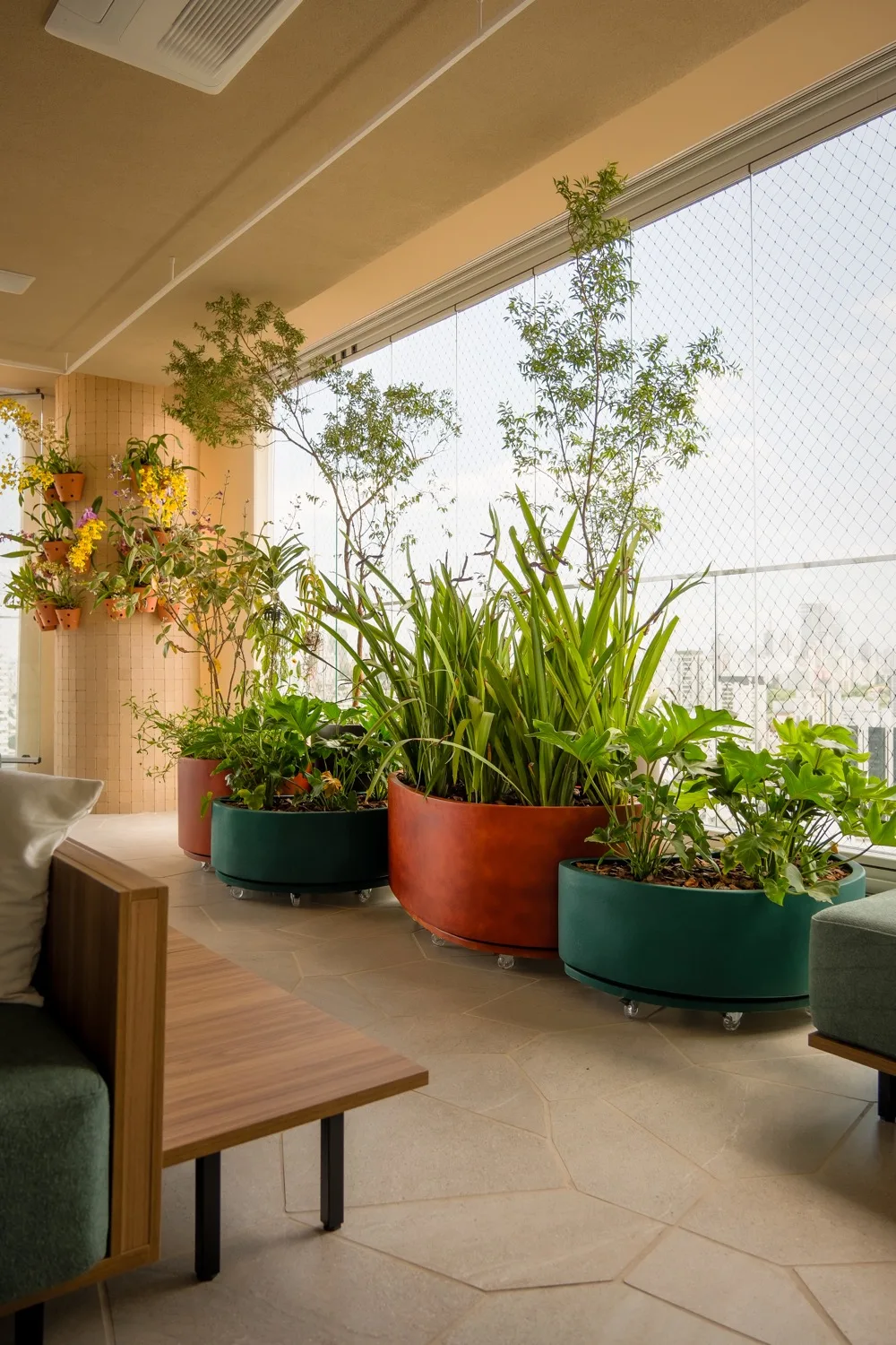 Corredor de plantas junto às janelas